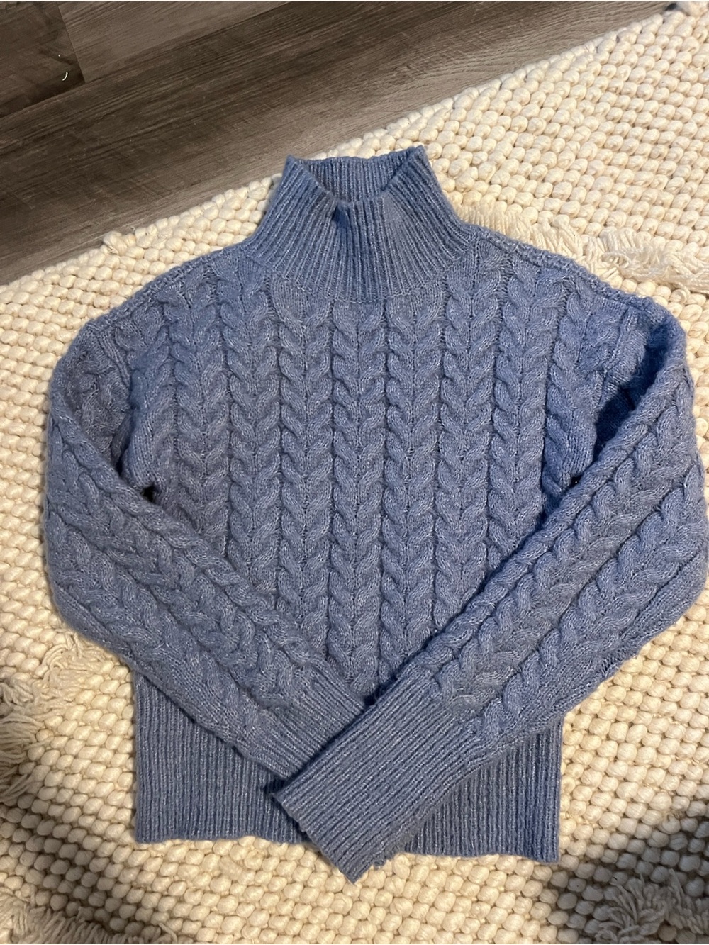 Kendall & Kylie Light Blue Cable Knit Turtleneck Sweater